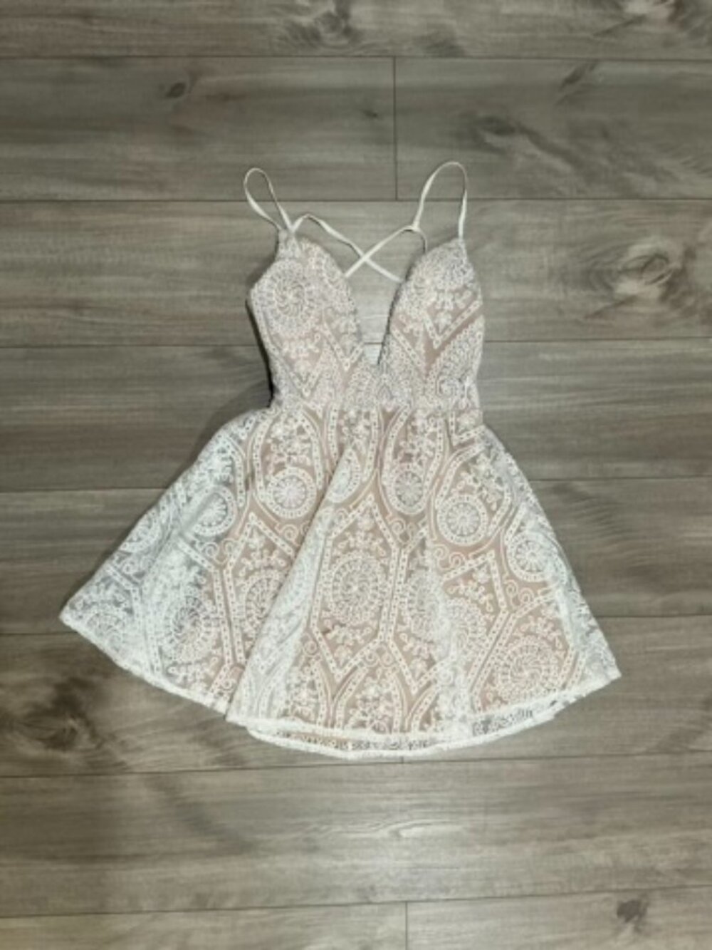Latiste White Lace Fit and Flare Dress Small